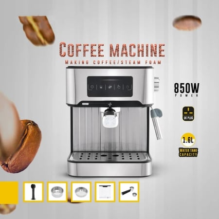 ماكينة صنع القهوة الاسبريسو والكابتشينو من دينكس مزودة بشاشة لمس بقوة 850 واط وسعة 1.6 لتر , استيل