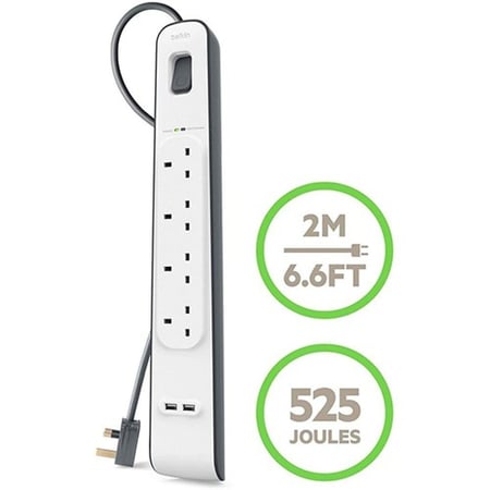 2 توصيلة بـ 4 منافذ ثلاثية مع منفذين USB