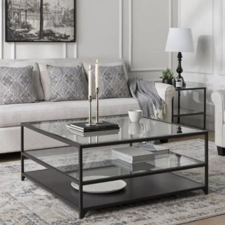 طاولة ضيافة سطح سفلي حديد أسود 3 دور مع سطح زجاج شفاف - بتصميم أنيق وعملي TL