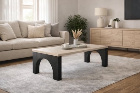 طاولة قهوة  بسطح خشبي وأرجل سوداء