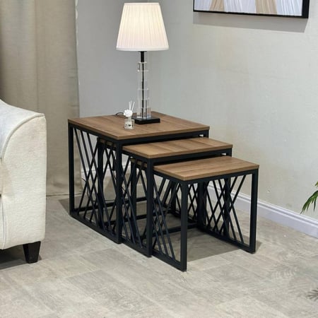 طقم طاولات شاي خشب بني 3 قطع