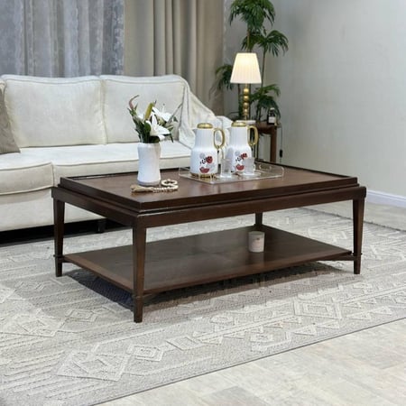 طقم طاولات 5 قطع خشبي بني دورين مستطيل