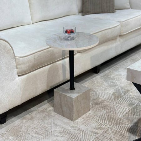 طقم طاولات 5 قطع رخامي رمادي وقاعدة مكعبة وأرجل X