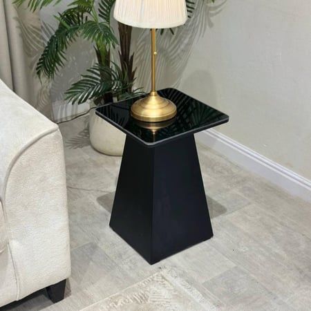 طقم طاولة ضيافة كنب خشب أسود سطح زجاج مرايا مع 4 طاولات خدمة