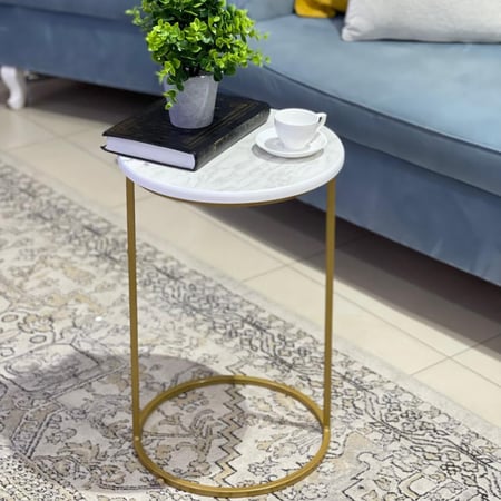 طاولة خدمة سطح خشب شكل رخامي لون ذهبي - متعددة الألوان