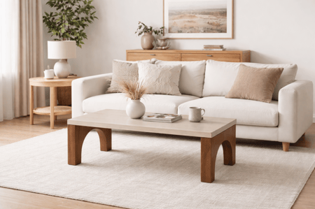 طاولة قهوة  بسطح خشبي وأرجل سوداء