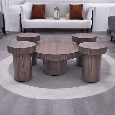 طقم طاولات ضيافة خشب لون بني 5 قطع *أوتلت