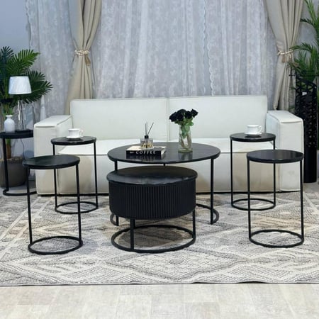 طقم طاولتين متداخلة مع 4 خدمة خشب سنديان TL