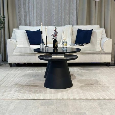 طقم طاولتين عمود صاج أسود خشب سنديان لون أسود