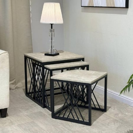 طقم طاولات شاي خشب رمادي 3 قطع