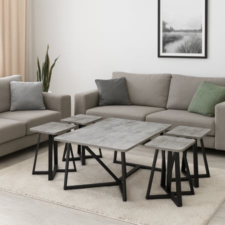 طقم طاوله مع 6 خدمه اللون رمادي  بتصميم فاخر