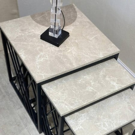 طقم طاولات شاي خشب رمادي 3 قطع