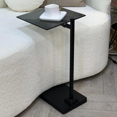 طاولة خدمة حديد أسود وزجاج أسود 30x30x55 سم