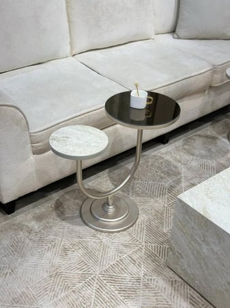 طقم طاولات 7 قطع بديل رخام ومرايا وهيكل فضي