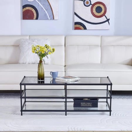طاولة ضيافة 3 دور حديد زجاج أسود 120x60x50 سم