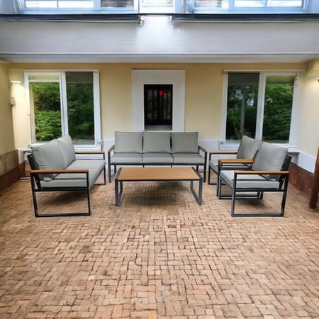 طقم جلسة كنب خارجية 7 أشخاص قماش لون رمادي فاتح