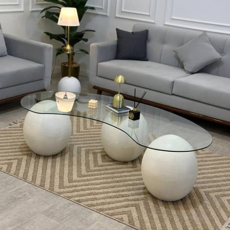 طاولة ضيافة زجاج ورخام أبيض 150x50 سم