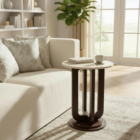 طاولة خدمة خشب بني سطح بديل رخام