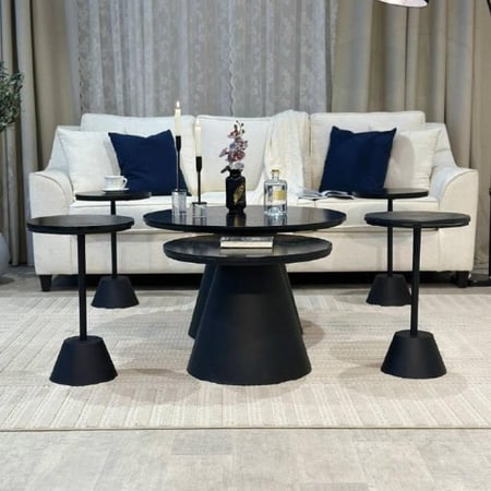 طقم طاولات ضيافة 5 قطع خشب أسود وقواعد مخروطية دورين