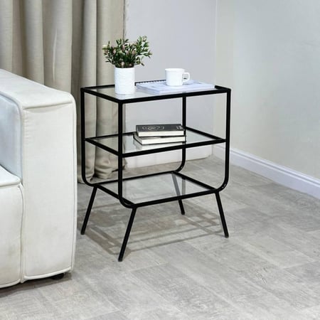 طاولة جانبية حديد أسود وزجاج شفاف 50x35x60 سم