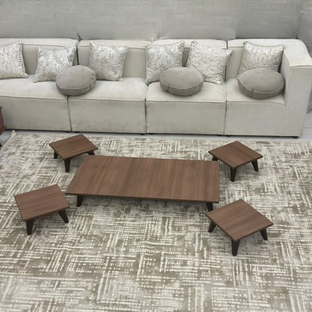 طقم طاولات أرضي 5 قطع خشب جوزي غامق مستطيل