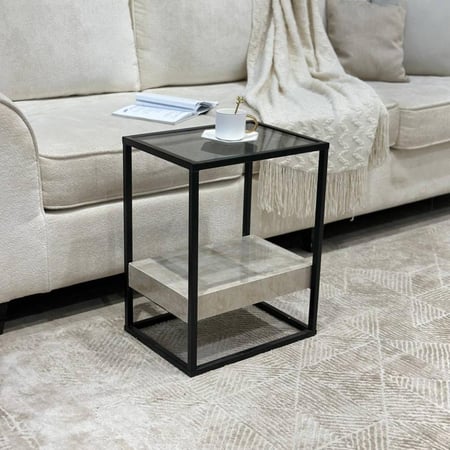 طقم طاولات ضيافة 5 قطع زجاج أسود وهيكل أسود دورين بديل رخام