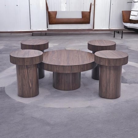 طقم طاولات ضيافة خشب لون بني 5 قطع *أوتلت