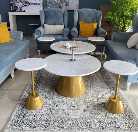 طقم طاولتين دائرية + 4 خدمة