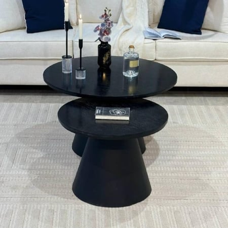 طقم طاولتين عمود صاج أسود خشب سنديان لون أسود