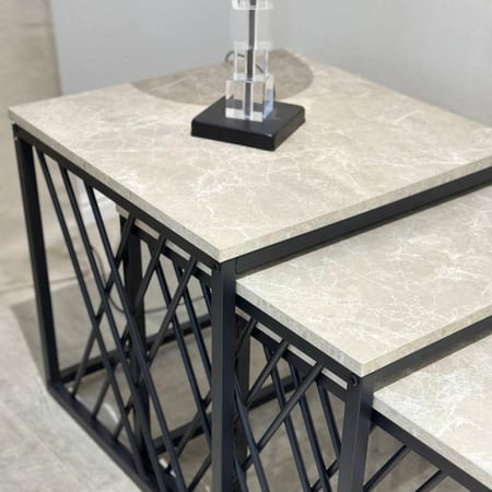 طقم طاولات شاي خشب رمادي 3 قطع