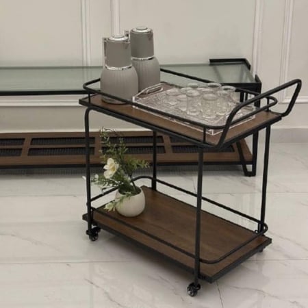 عربية تقديم دورين خشب بني - بتصميم فاخر وأنيق *ID