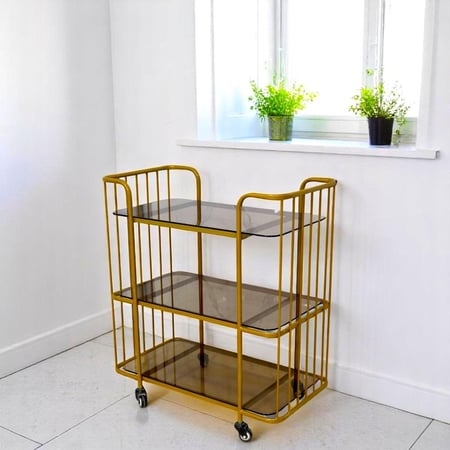 عربية تقديم 3 دور حديد ذهبي سطح زجاج بني شفاف