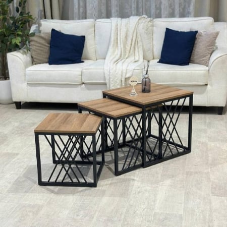 طقم طاولات شاي خشب بني 3 قطع