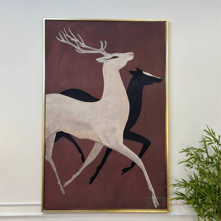 لوحة جدارية تجريدية مودرن غزال الريم الأبيض والأسود 90x140 سم