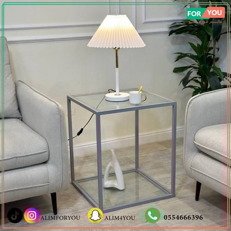 طاولة جانبية زجاج وحديد فضي 50x50x60 سم