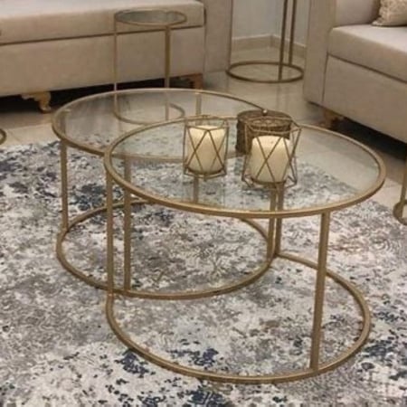 طقم طاولتين ذهبي سطح زجاج