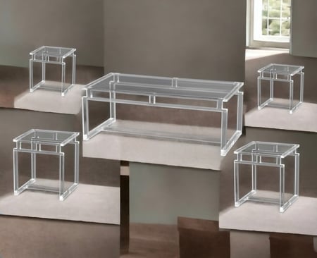 طقم طاولات شاي 5 قطع اكريليك شفاف مستطيل