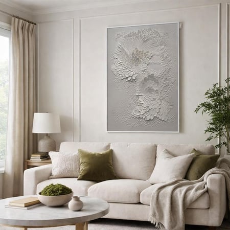 لوحة جدارية تجريدية مودرن دوامة بتلات بيضاء 80x120 سم