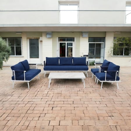 طقم جلسة كنب المنيوم خارجية 7 أشخاص قماش لون أزرق *winter