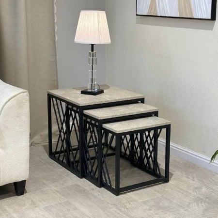 طقم طاولات شاي خشب رمادي 3 قطع