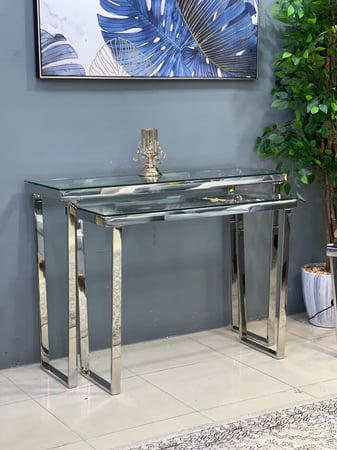 كنسول - مدخل فضي أستيل سطح  زجاج مقاس كبير