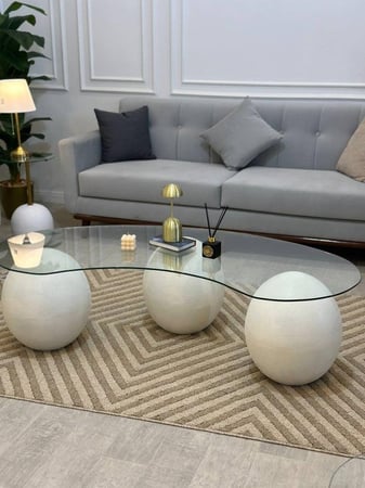 طاولة ضيافة زجاج ورخام أبيض 150x50 سم