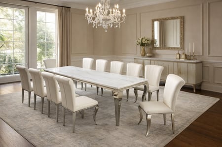 طاولة طعام استيل رخام 10+1