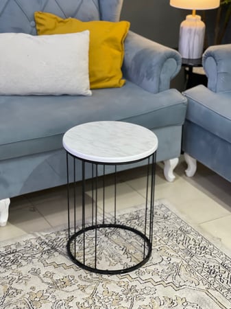 طاولة خدمة حديد أسود خشب شكل رخام