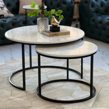 طقم طاولتين أسود سطح خشب شكل رخامAB