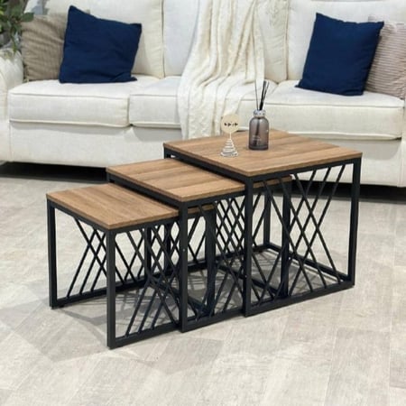 طقم طاولات شاي خشب بني 3 قطع