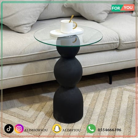 طاولة خدمة رخام أسود وزجاج شفاف 35x35x56 سم