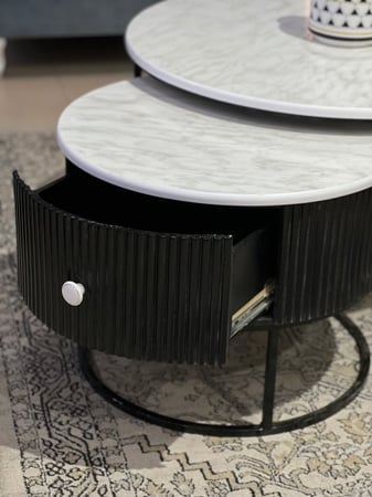 طقم طاولتين بدرج أسود سطح خشب شكل رخام TLl)