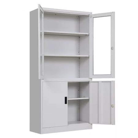 دولاب حديد رصاصي ملفات قسمين زجاج ودرفتين - مؤسسة كيان للأثاث