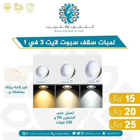 لمبة سقف سبوت لايت 3 في 1 - متجر العجيب والغريب